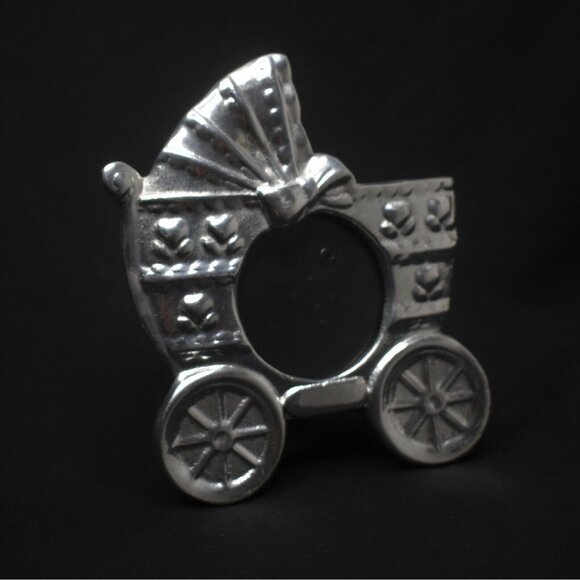 Baby Carriage Picture Frame Silver Pewter Tabletop for 2.25" Diameter Picture - Picture 2 of 4